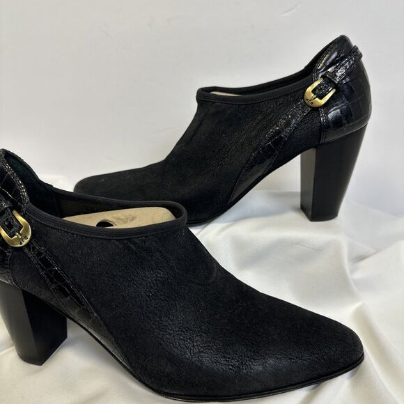 Donald Pliner Women's Black Suede/leather Pointed Toe Heel Ankle Boots  Size 9.5 - Picture 3 of 15
